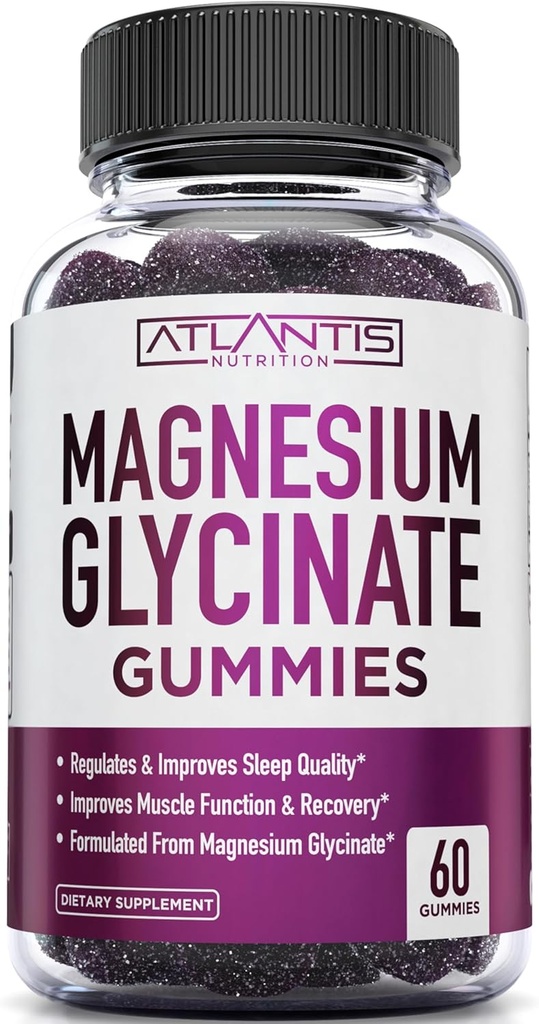 Atlantis Nutrition Magnesium Glycinate Gummies 700mg - Vegan Magnesium Glycinate untuk Anak & Dewasa - Dukungan Otot & Enhanced Tidur - Grape Flavor Lezat - untuk Whole Family - 60 Count