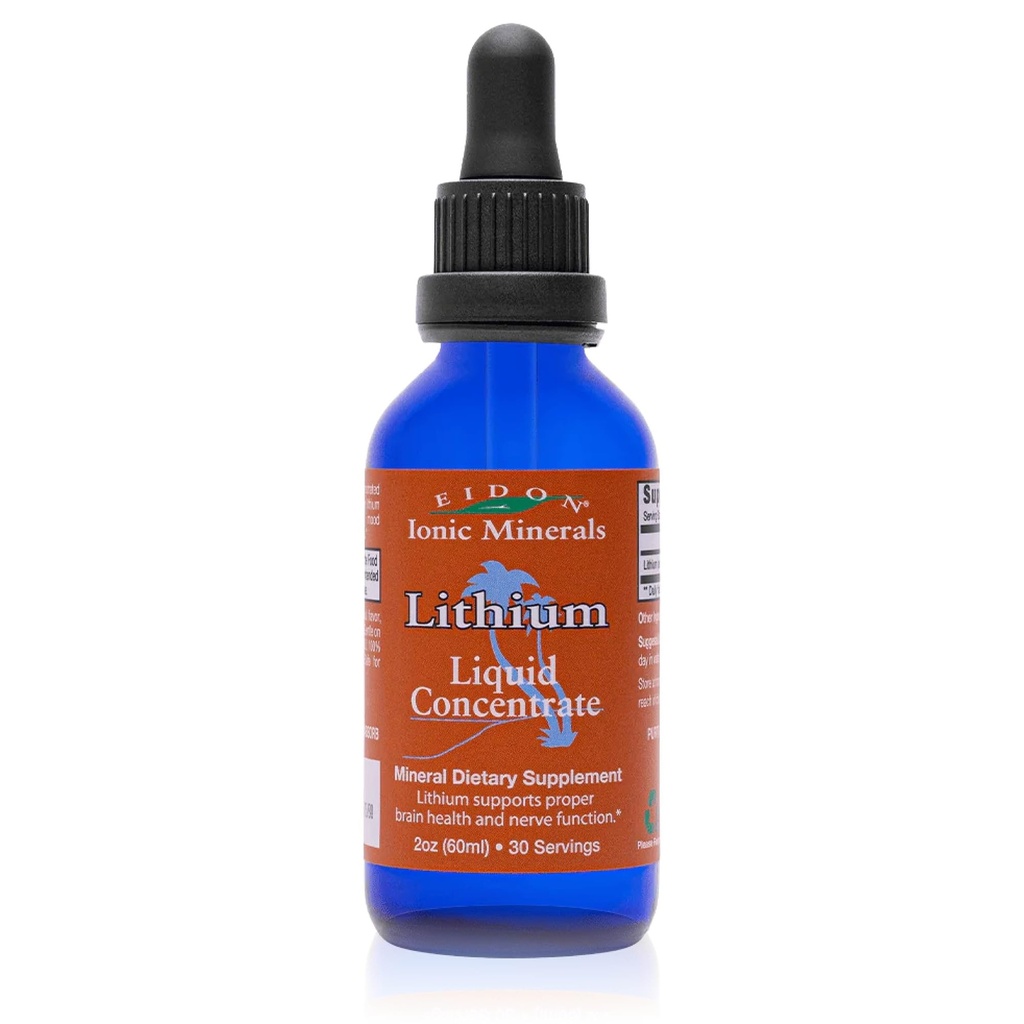 Eidon Ionic Minquid Lithium - Lithium Chloride Drops, Mineral Drops for Water, Propiness Brain Health, Dukung Cognition, Assist in Vitamin B12 and Floid Transport, 2 oz.