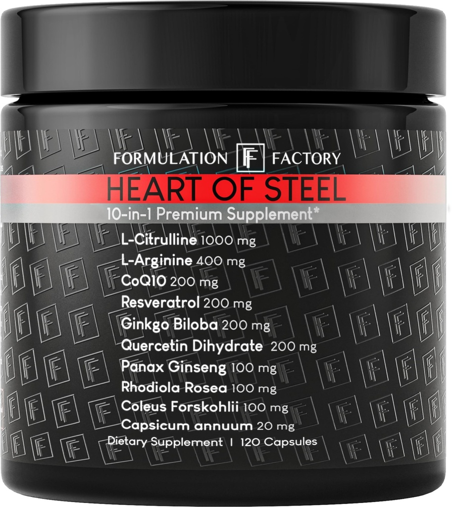 Formulasi Jantung Pabrik Baja: 10-in- 1 Metabolik Maximizer Nitric Oxide Suplemen Tekanan Darah, L Arginine, L Citrulline Natural Pre-Workout: Manajemen Energi 120 Count
