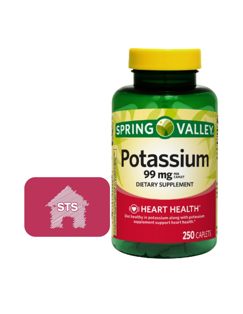 Spring Valley Potasium 99 mg, 250 Count + STS Sticker.