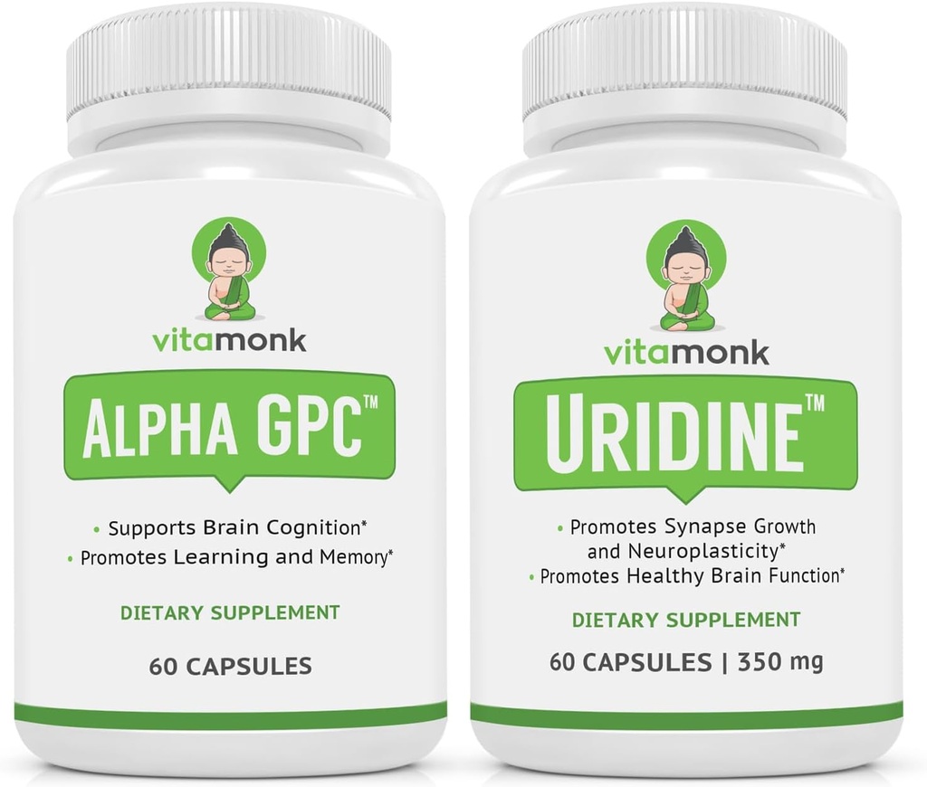 VitaMonophhate Alpha GPC dan Uridine Stack - Mr Happy Stack - Uridine Monofhate Monophhate with No Artificial Fuller - Bioavailable Choline Supplies Cognition, Focus, Mental Clarity