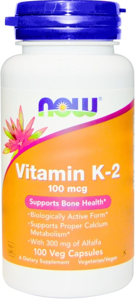 NOW Foods Vitamin K-2.100mcg, 100 caps (Pack of 2)