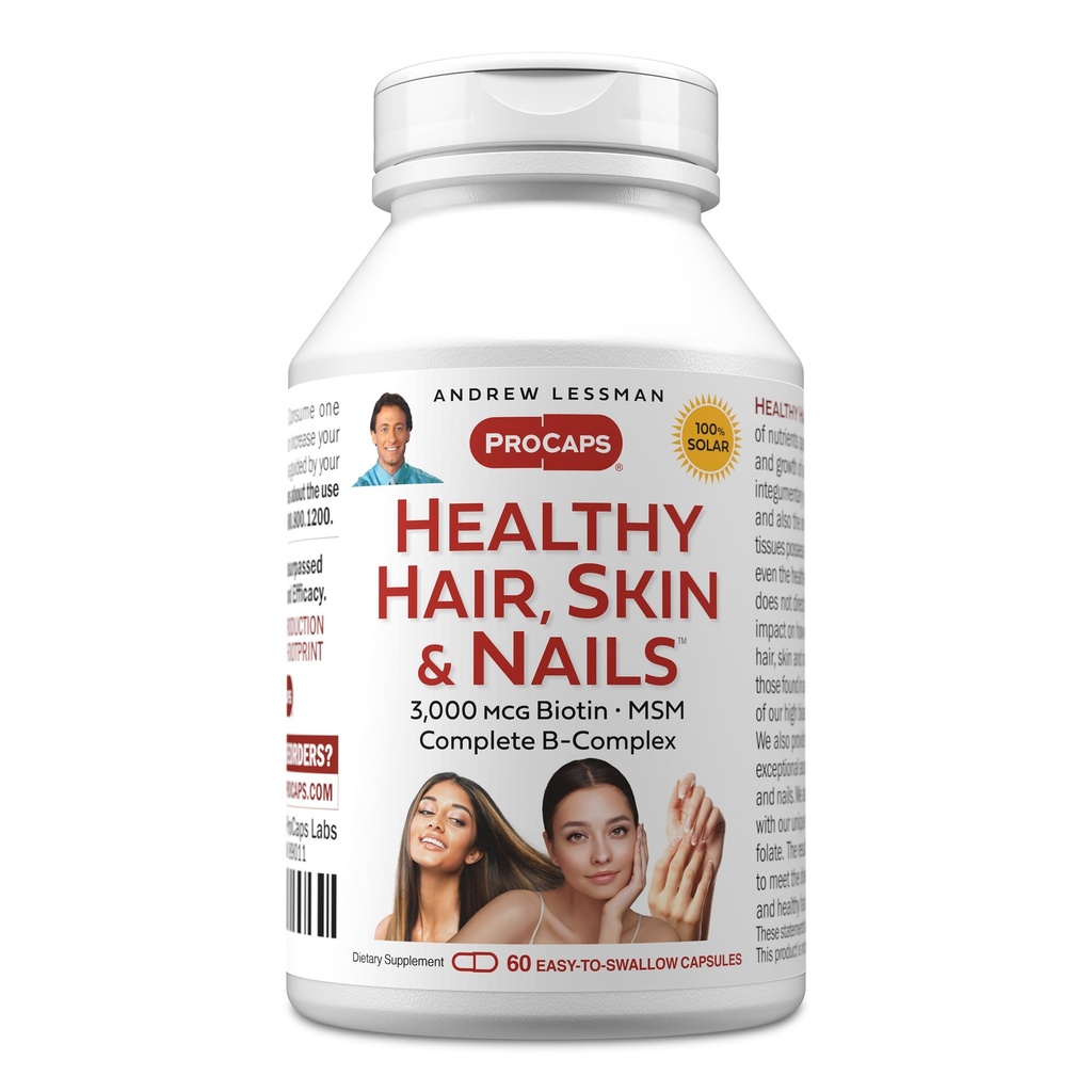 ANDREW LESSMAN Heally Hair, Skin and Nails 60 Capsules - 5000 mcg High Bioactivity Biotin, B- Complex. Promoses Cantik Skin, Kuat Nails. Tidak ada Addonist Growth Vitamin Biotin Suplemen