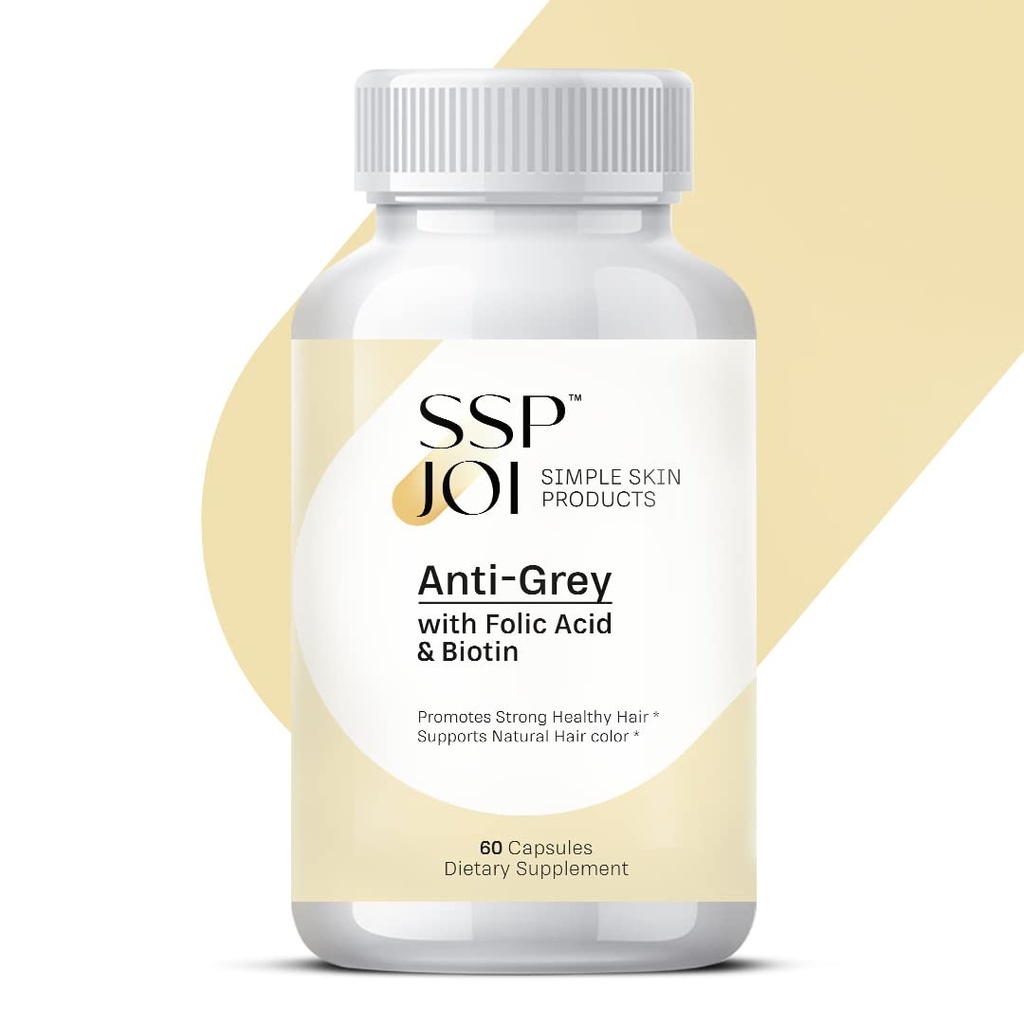 Suplemen Perkembangan Rambut 250 mg - Anti- Grey Tambahan untuk Pria dan Wanita dengan Acid Folic, B-Vitamin & Biotin - Mendukung Perubahan Rambut Abu-Abu dan Memroses Rambut Berat Kuat