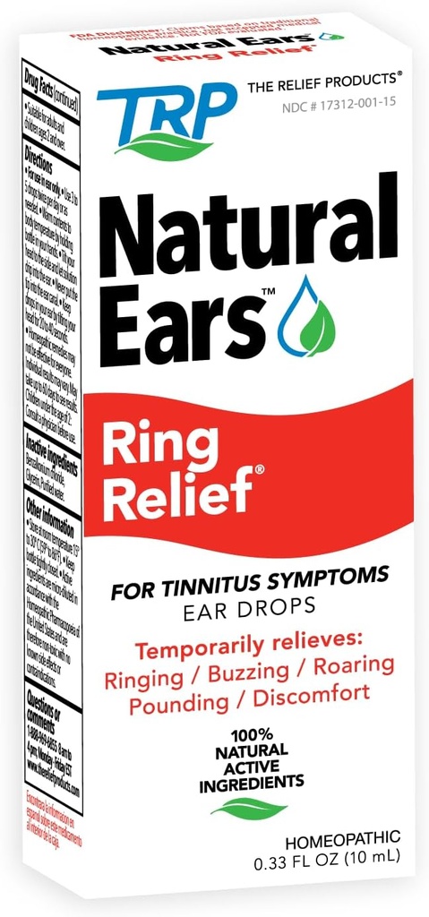 The Relief Ring Relief Ear Drops Formula - 100% Natural Active Ingreations Tinnitus Relief for Ringing Ears - 0.33 Fl. Oz.