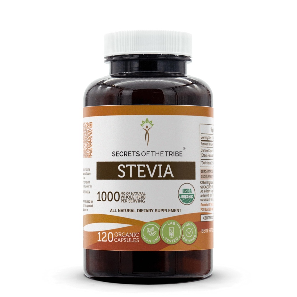 Stevia 120 Capsules, 1000 mg, USDA Organik Stevia (Stevia Rebaudiana) Dry Leaf (120 Capsules)