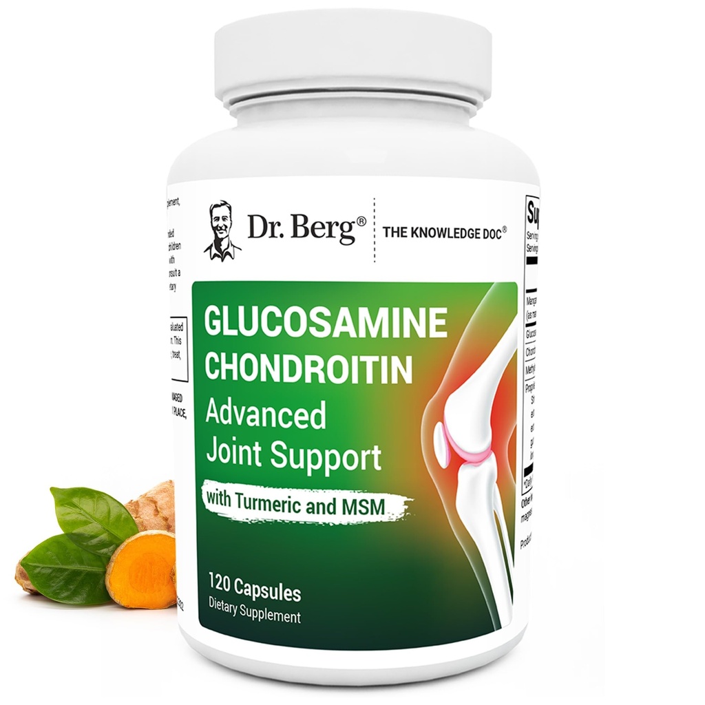 Dr. Berg Glucosamin Chondroitin MSM Turmeric & Boswellia - Advanced Dupport Sullement dengan 1500 mg Glucosamine - termasuk 120 Capsules