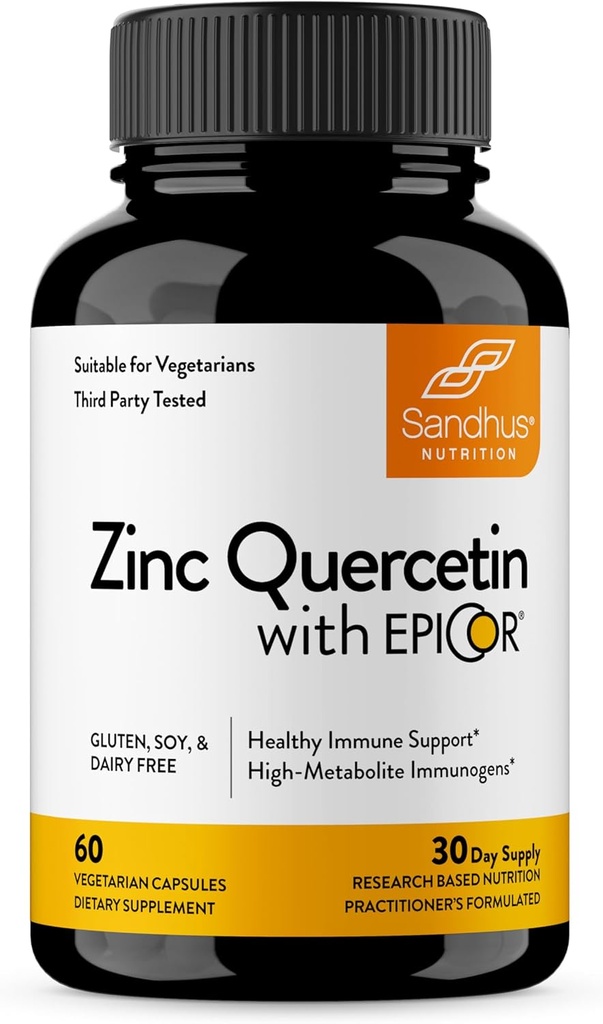Zinc Quercetin Sandhu dengan EpiCor 60 Vegetarian Capsules - Gluten- Free Zinc Suplemen - Tinggi Potency Imune Dukungan