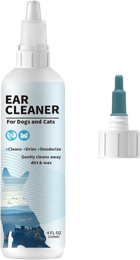Dog & Cat Ear Cleaner - Solution Otic Lembut untuk Anjing & Kucing - Pet Ear Wash untuk Wax, Debris & Odor - Itch Relief, Non-Irrtating Formula - 4 oz