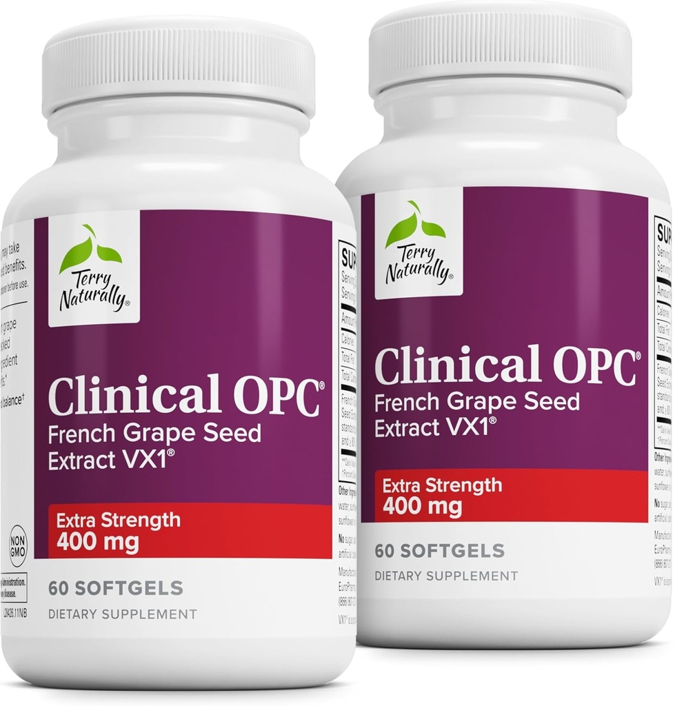 Terry Course Clinical OPC Extra Energy - Cardiovaskular Health & Focus Support - Support with Grape Seed Extract - Imune Suplemen - 60 Softgeels (Paket 2)