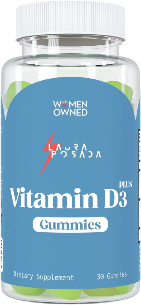 Laura Posada Vitamin D3 Plus Gummies 30 Count D3, A, K for Calcium Absorpsi, Menopause Immune Dukungan, Bone & Heart Health, Hormone Optimisasi - Non-GMO Gluten Bebas 100% Alam dibuat di AS
