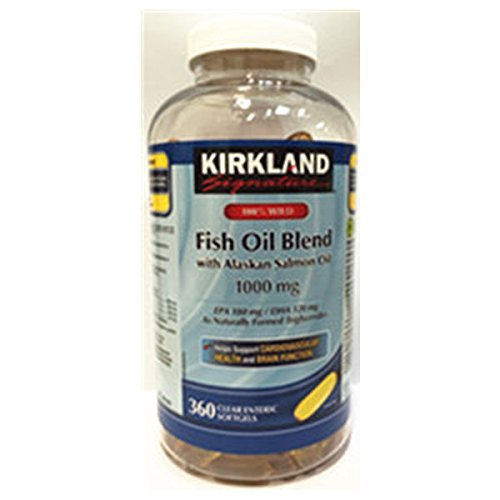 Kirkland Signature 100% Wild Fish Oil Blend with Wild Alaska Salmon Oil 180 EPA 120 DHA 1000mg - 360 Ensiic Softgels