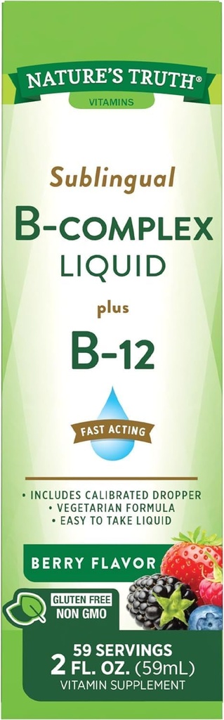 Kebenaran Alam Sublingual B Kompleks Cair Plus B-12 Natural Berry Flavor Liquid - 2 oz, Paket 2