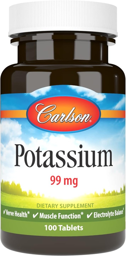 Carlson - Potasium, 99 mg, Promotes Nerve Kesehatan & Fungsi Otot, 100 Tablet