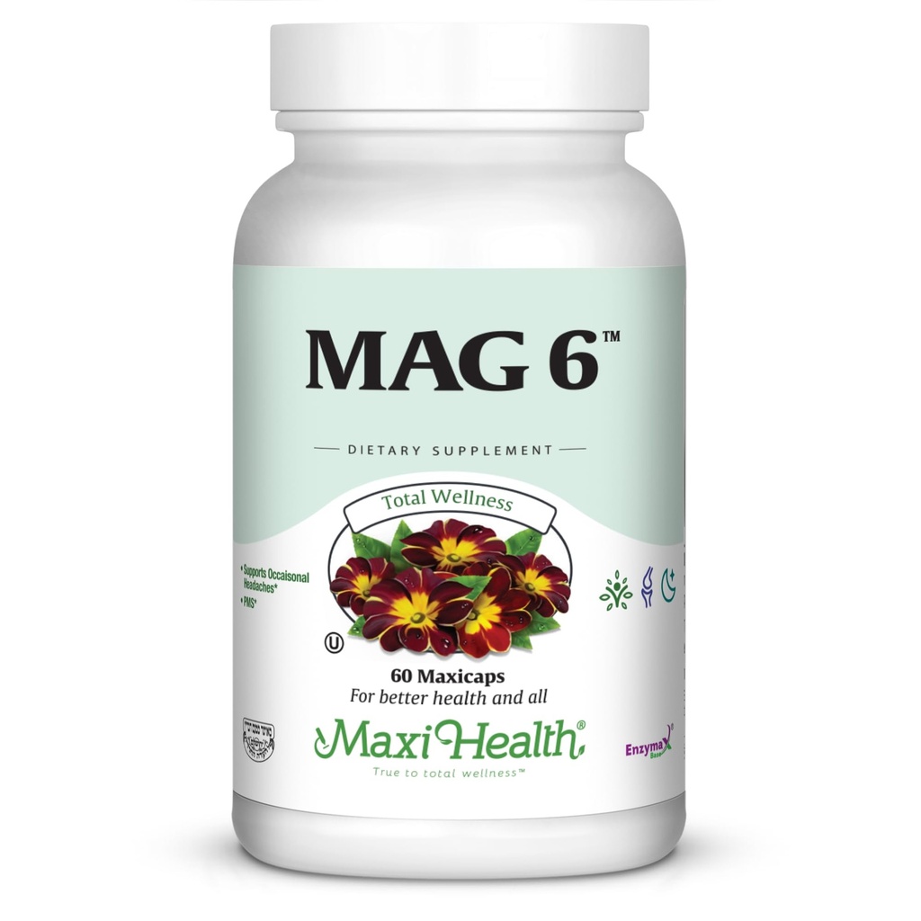 Magnesium B6 Mag 6 Magnesium Glycinate dengan Vitamin B6 Mineralisasi Bone Sehat, Dukung Nerve & Muscle Fungsi, Energi Metabolisme - Non-GMO, Vegan, Gluten Bebas, Kosher 60 Capsules