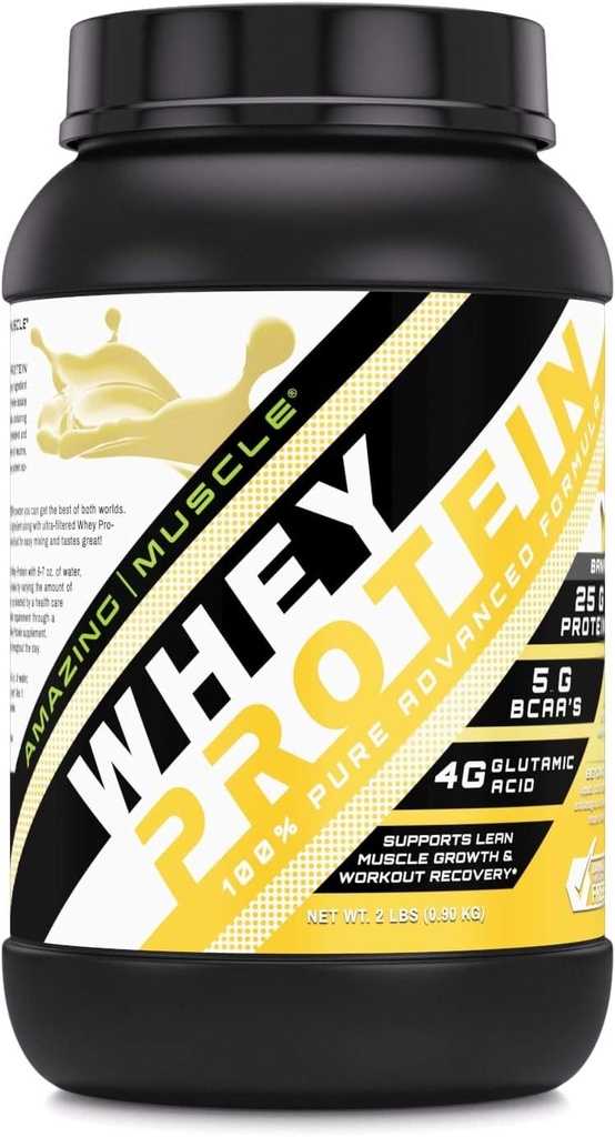 Amazing Muscle 100% Whiy Protein Powder * Advanced Formula dengan Whey Protein Isolate Along with Ultra Filted Whey Protein Concentract (Banana, 2 Lb)
