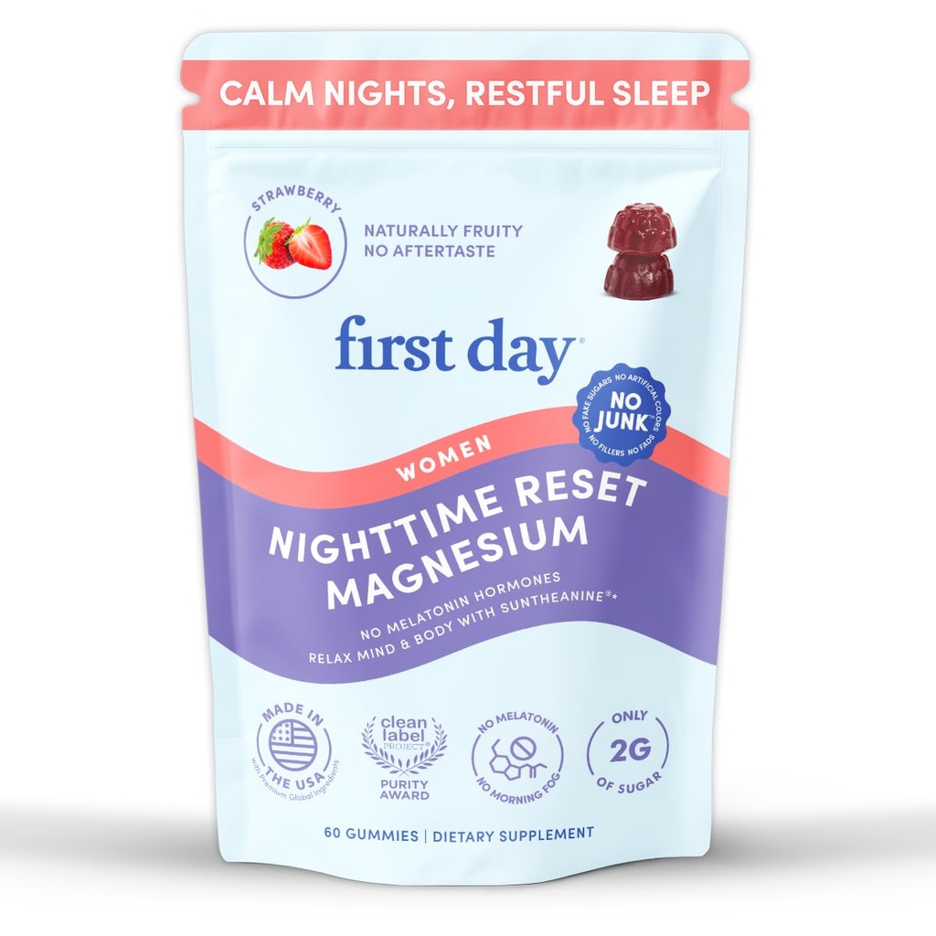 Hari Pertama Pembentukan Ulang Jam Malam Malam Wanita Mengkalungkan Gummies Magnesium - Sleep Aid Support damai, Dibalanced Mood & Energy - Suppply with Magnesium Citrate, L- Theanine & No Melonalin - 30- Day Suppply