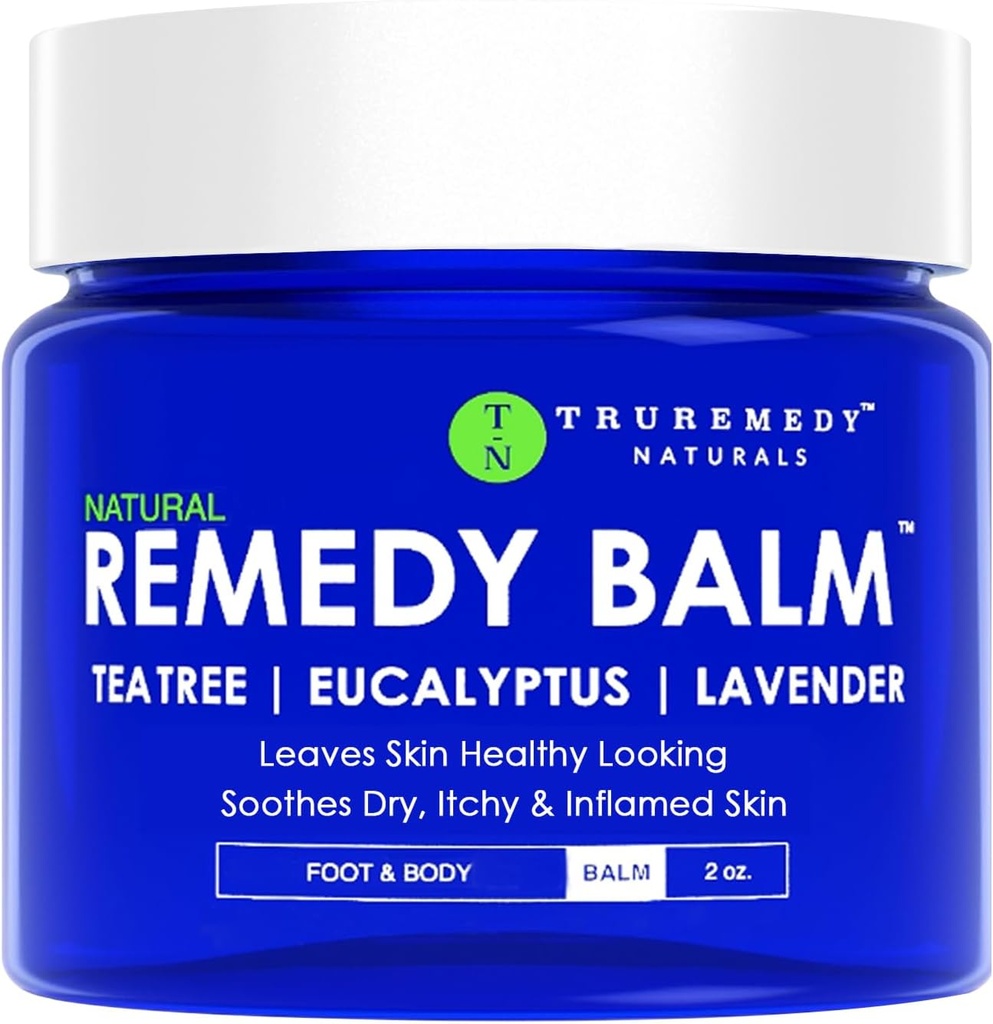 Trueficals Remedy Balm with Tea Tree Oil, 2 oz - Soote Moisturizer for Rough Areas - Nuchashing Foot and Body Balm with Tea Tree, Lavender, and Eucalyptus