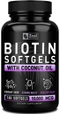 Zeal Biotin 1000mcg dengan Organic Coconut Oil Softgeels 124; Vitamin Biotin Suplement 12.4; Hair Skin dan Nails Vitamin untuk Perempuan & Men 124; 6 mo Supply - 180 Gel Kapsul