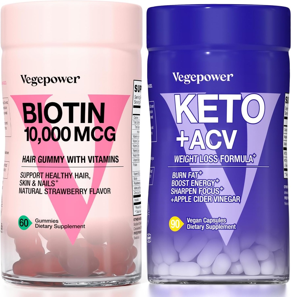 Perkembangan Rambut Biotin Vitamin + Premium Keto Pil 126; Mendukung Skin dan Nails Sehat & Utilisasi Fat untuk Energi dengan Ketosis, Boost Energy & Focus 124; Non-GMO Vegan Suplemen untuk Dukungan