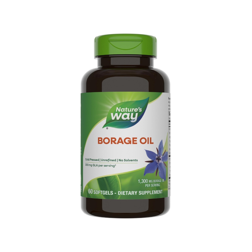 Nature 's Way Borage Oil, Cold Press & Unfure, GLA Suplemen, 300 mg GLA dan 440 mg Linoleic Acid per Serving, 60 Softgel (Packaging May Vary)