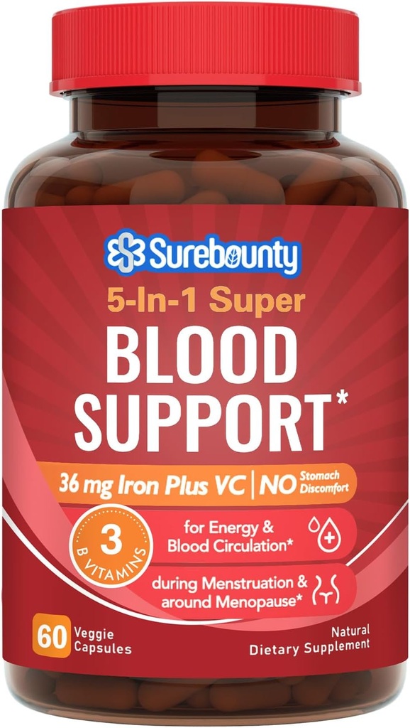 Tambahan Besi Lembut untuk Perempuan Pria, Perut Friendly & None-Constipating 124; Besi Bisglycinate dengan Vitamin C, Folate, B6 & B12; Pil Besi untuk Darah & Energi Dukungan 124; 60 Vegan Capsules