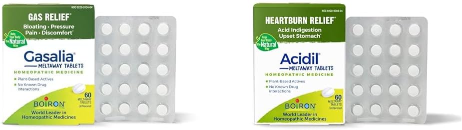 Boiron Gasalia Tablet dan Tablets Acidil untuk Gas, Bloating, Acid Reflux, Heartburn, Indibubble, dan Upset Stomach Relief - 60 Count Masing-masing