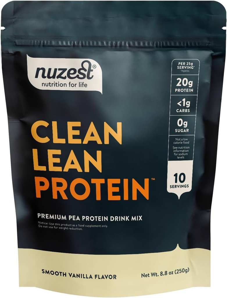 Nuzest - Pea Protein Powder - Lean Protein Bersih, Tanaman Premium Vegan berbasis Powder Protein, Dairy Free, GMO Free Protein Shake, Smooth Vanilla, 8.8 oz