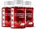 Vitamin Vitamin B Kompleks Gummies dengan Vitamin C & Inositol - Natural Strawberry Flavor - 60 Gummies (3 Botol)