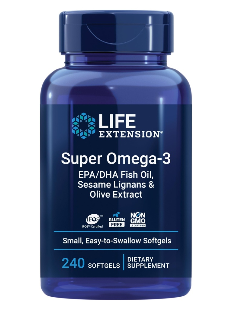 Extension Super Omega- 3 EPA / DHA Fish Oil, Sesame Lignans & Olive Extract - Heart Health, Inflammation Health Support, Gluten- Free, Easy to Swallow, Non-GMO, 240 Softgels