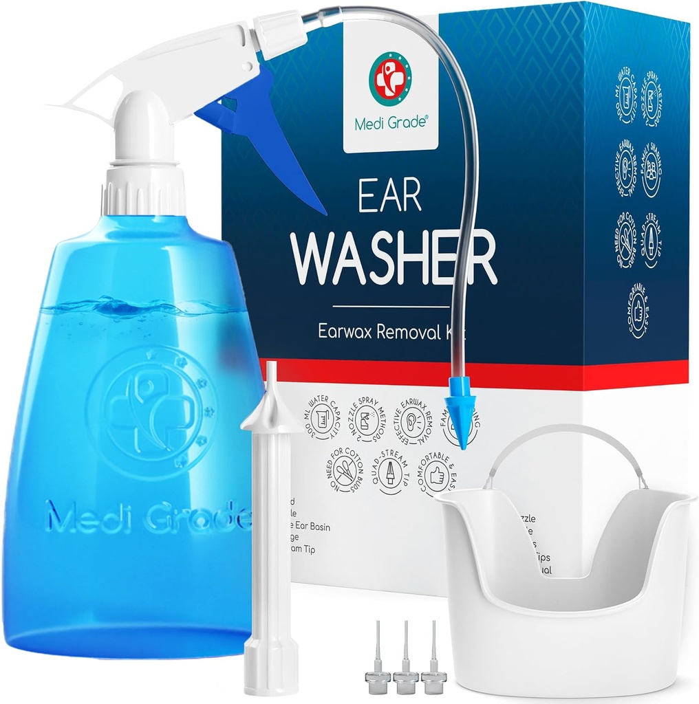 Kit Pembersih Telinga Kelas Medi Termasuk Botol Pembersih Ear, Basin dengan Tip Quad- Stream