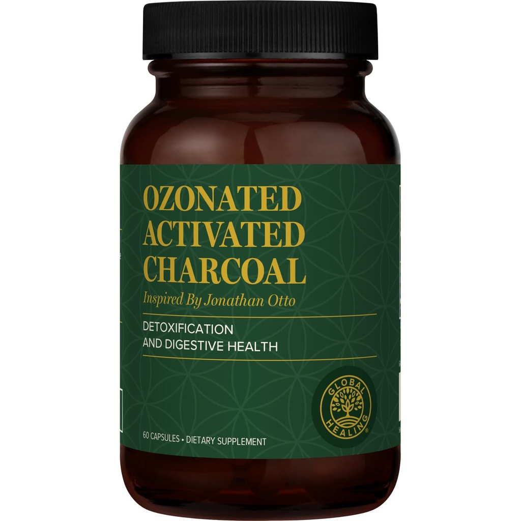 Global Healing Center - Ozonated Activated Charcoal Powder - Adsorbs Adsorbs Internal Unwanted Compound - Helping Relieve Occasional Gas Discomfort - 60 Activated Charcols Pills