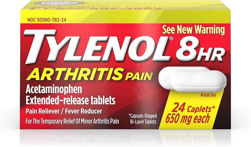 Tylenol 8 Hour Arthritis Pain Relief - Acetominophen Extended- tablet Rilis, Reliever / Fever Reducer, 24 Caplets, 650 miligram masing-masing (2- Pack)