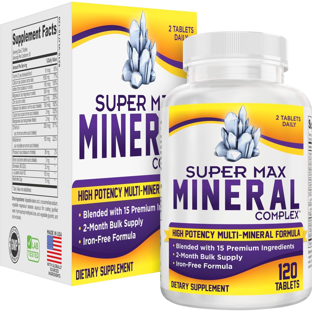 Suplemen Multimineral 2 Bulan (Bebas Multimineral Besi) Kompleks Alam 124; Potensi Tinggi Multi Mineral Suplemen (15- 1) campuran Minin- Mineral Formula; Kompleks Mineral 124; 60- Hari Persediaan Bulk 124; 120 Tablet