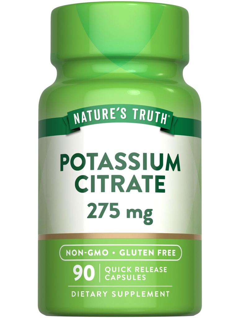 Suplemen Kebenaran Alam Potasium Citrat 126; 275mg 124; 90 Capsules 126; Non-GMO & Gluten Bebas