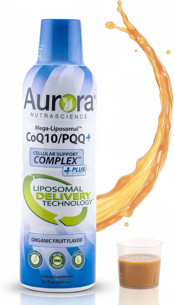 Aurora Nutrasains Mega- Lipomal CoQ10, PQQ & Vitamin C, Energy and Cellular Dukungan, Gluten Free, Non-GMO, Sugar Free, Strawberry, 32 pelayan, 16 fl oz