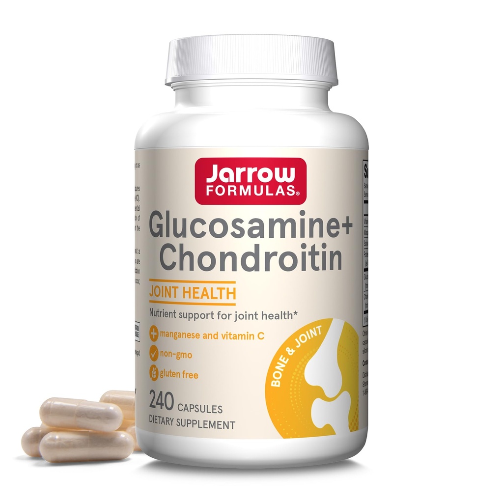 Jarrow Formulas Glucosamin + Chondroitin - 240 Capsules - Dukungan Nutrient Kesehatan Gabungan - dengan Vitamin C & Manganese - 60 Servis