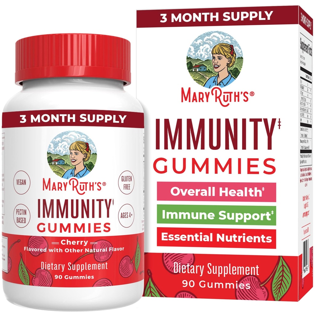 Mary Ruth 5-1 Immunity Gummies dengan Elderberry untuk Anak-anak & Dewasa 124; Cherry 124; Pectin berbasis 124; Vegan 124; 90 Count