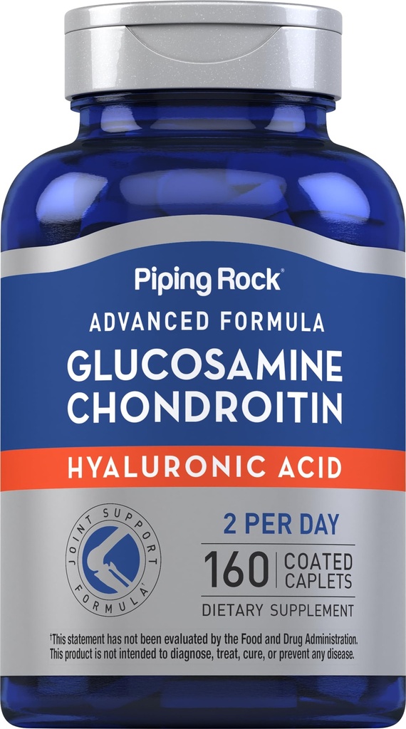 Piping Rock Glucosamine Chondroitin for Women and Men 124; 160 Caplets 144; Suplemen dengan Acid Hyaluronic 124; Advanced Formula 124; Non-GMO, Gluten Free