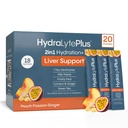 Hydralyte Liver Dukung + Electrolite Mix dengan Milk Thistle, Turmeric, Ginger, Prickly Pear, Green Tea Extract Formulation for Rapid Rehydration (Peach Passion Ginger, 20 Paket)