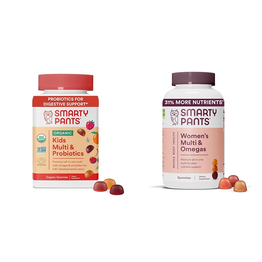 SmartyPants Organic Kid Multivitamin Gummies: Propoles, Omega 3 (ALA), Vitamin D3, C, Vitamin B12 & Women 's Multivitamin Gummies: Omega 3 Fish Oil (EPA / DHA), Methylfolate, CoQ10