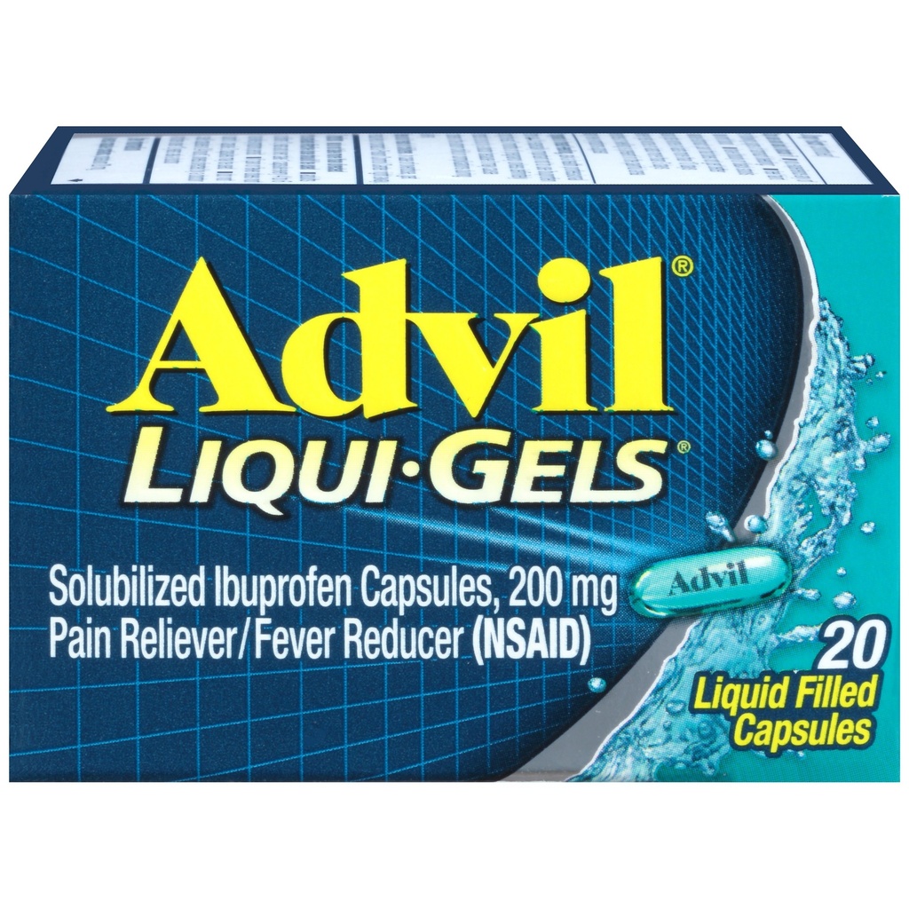 Advil Liqui- Gels Pain Reliever and Fever Reducer, Pain Medicine for Adults with Ibuprofen 200mg for Headache, Bacache, Menstrual Pain and Joint Pain Relief - 20 Liquid Filed Capsules