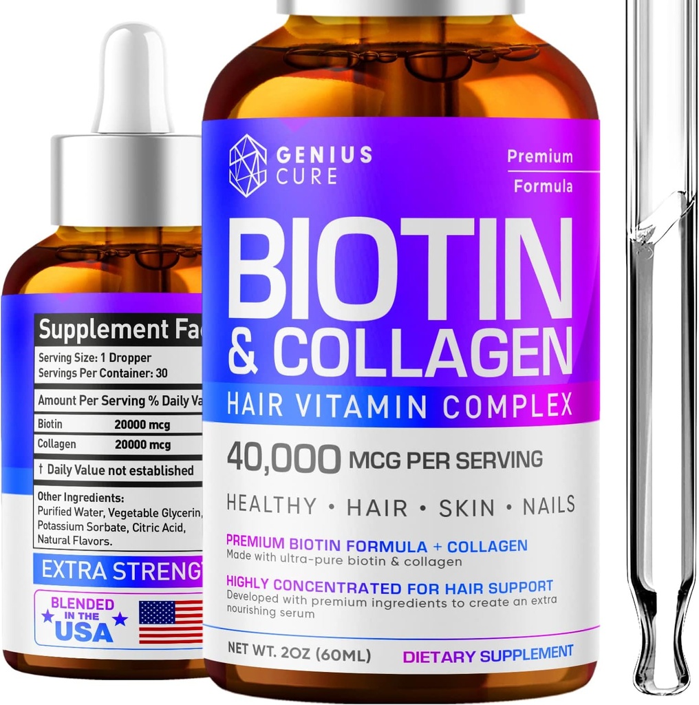 Biotin & Collagen Drops for Easy Absorpsi - Hair Growth Liquid Suplemen - Healthy Skin & Nails - Unisex