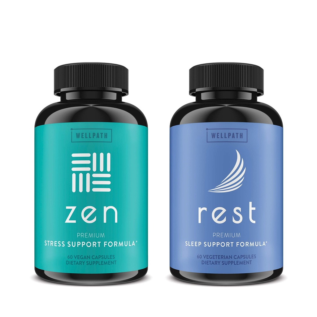 Dukungan Bantuan Bantuan Bantuan Bantuan Akar Zen Mood + Rest Valerian Tidur Berkemas 2 - Kombinasi Ultimate untuk Ctle Mood, Energi & Natural Sleep Dukungan - L- Theanine & Lainnya Ingrelasi Alami - 60 Cts Masing-masing