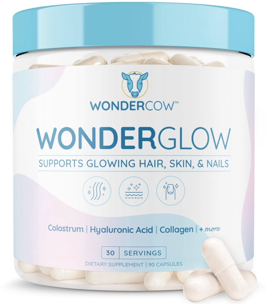 WONDERCOW Rambut Skin dan Nails Vitamin w / Bovine Colostrum, Collagen, Hyaluronic Acid, Biotin, Zinc, & Lactoferrin Pendukung Pertumbuhan Rambut Lebih Cepat, Lebih Kuat Nails dan Glowing Skin (30 Hamba, Capsule)