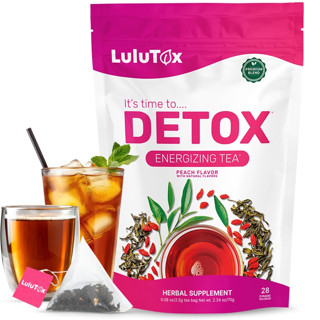 LUUTOX Detox Tea - Slimming Tea dengan Dandelion dan Ginseng untuk mendukung Goals untuk Detox Cleanse, Lantab, Bloting, Weight and Digetical Health - Perempuan & Pria - Peach Flavor (28 Pelayan)