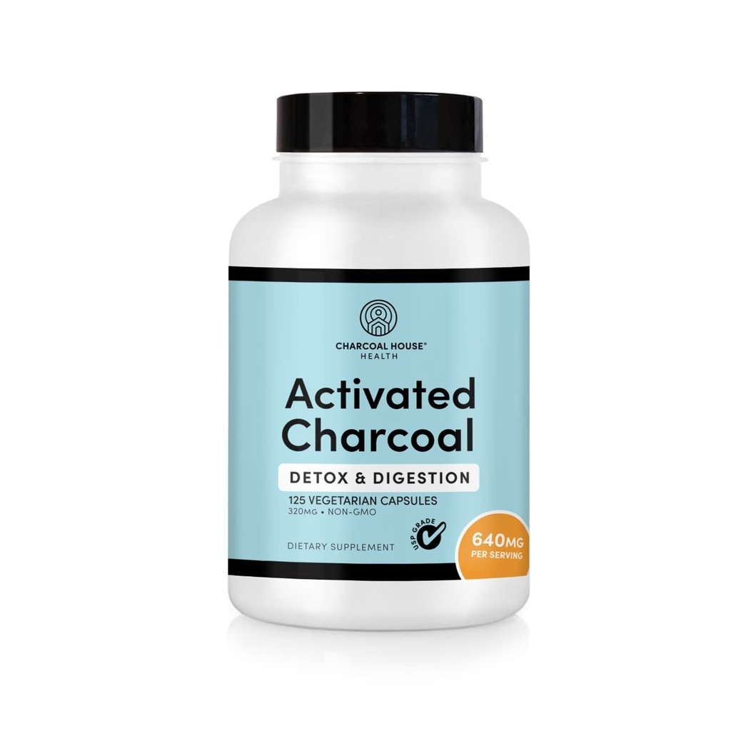 Charcoal House Aktivated Charcoal Capsules for Adulants 124; Natural, Vegan, Non- GMO & Gluten Free 124; USP Arang Pills for Athoach Cleanse, Healthy Divalry, Gas & Naursea 124; USP Medical Grade 124lt.