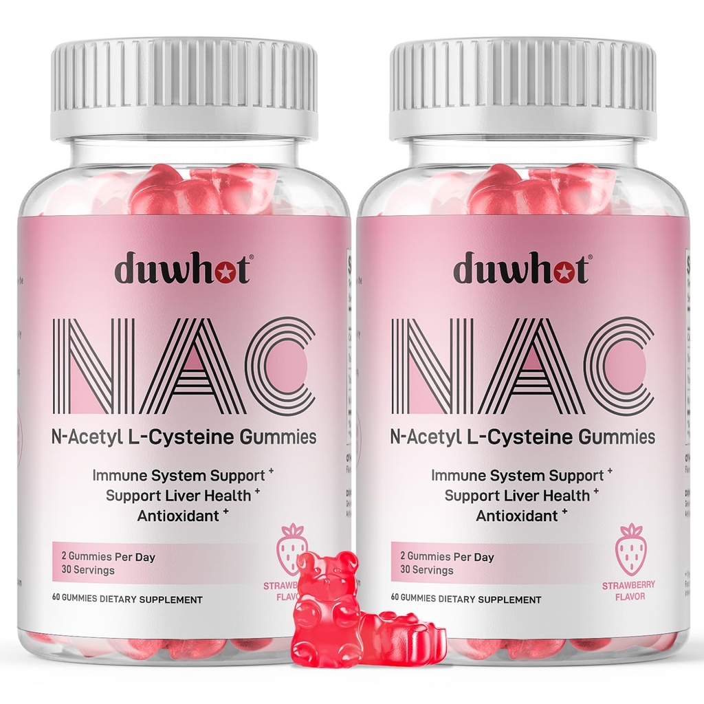 NAC Gummies 600mg, N Acetyl Cysteine Supplemen NAC Chewable untuk Antioksidants & Imune Dukungan, Lung & Liver Kesehatan, Natural Strawberry Flavor, 120ct