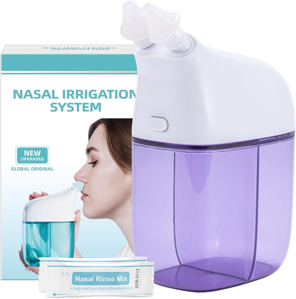 Sistem Irigasi Nasal dengan 30 Paket Saline, Sinus Rinse Machine, Nose Sinus Pembersih Mesin dengan Tangki Air & Limbah Koleksi Tangki - Violet