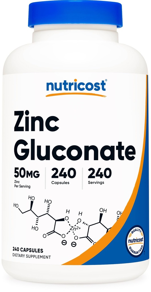 Nutricost Zinc Gluconate 240 Vegetarian Capsules (50mg) - Gluten Free and Non- GMO